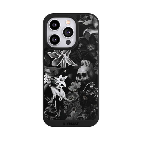 Apple iPhone 14 Pro NIVOpure Totenköpfe und Blumen auf schwarzem Hintergrund