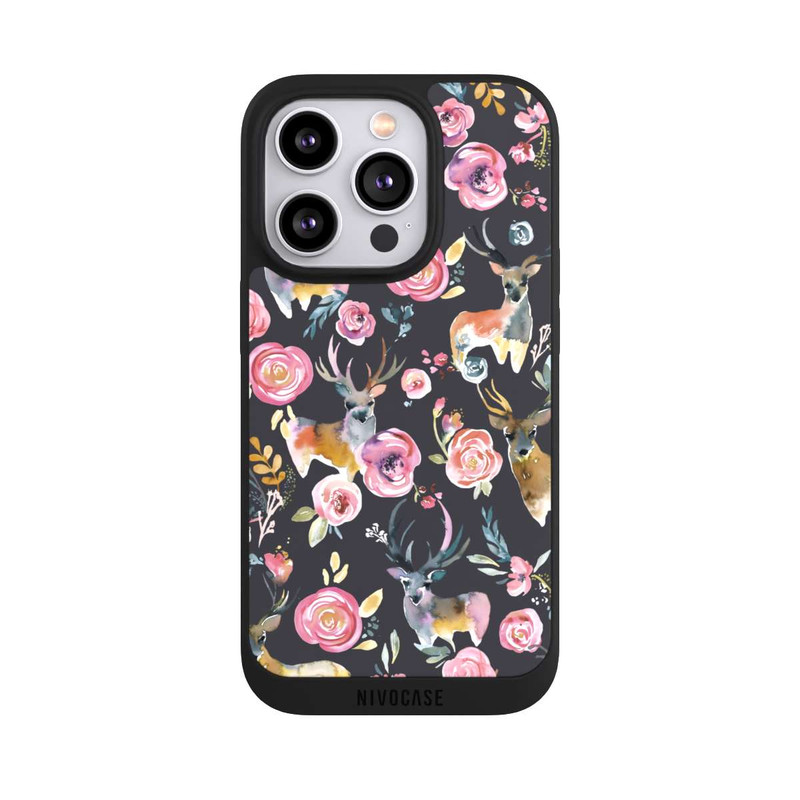iPhone 14 Pro NIVOpure Cerfs et fleurs Anthracite