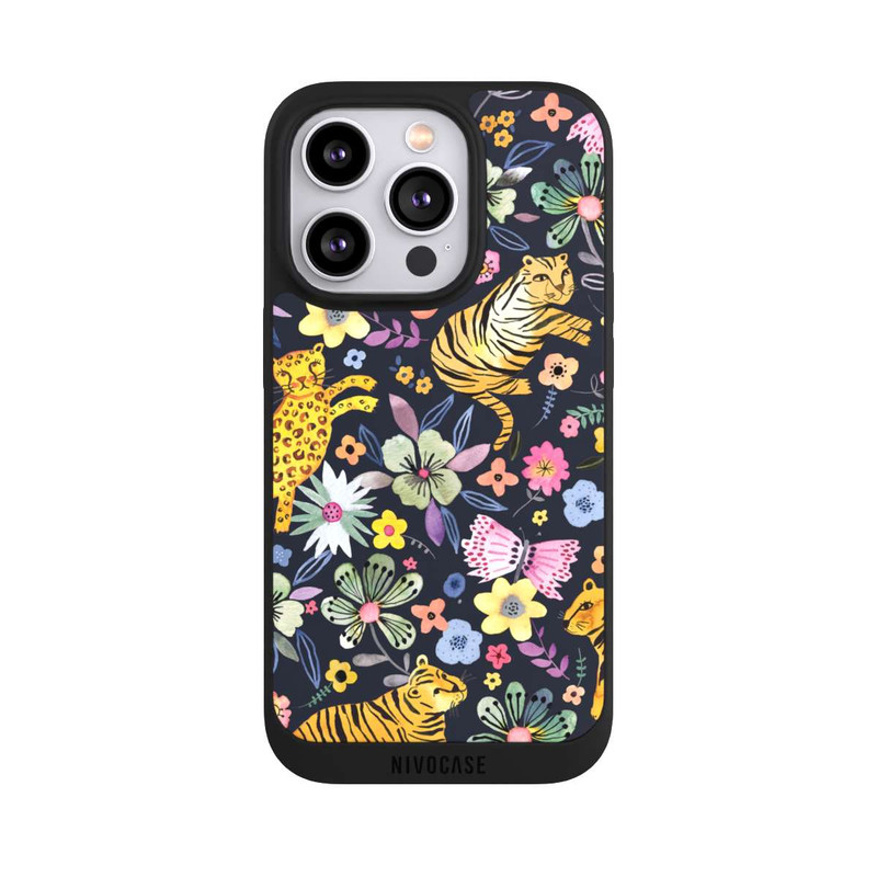 iPhone 14 Pro NIVOpure Frühlingsblumen mit Tiger schwarz