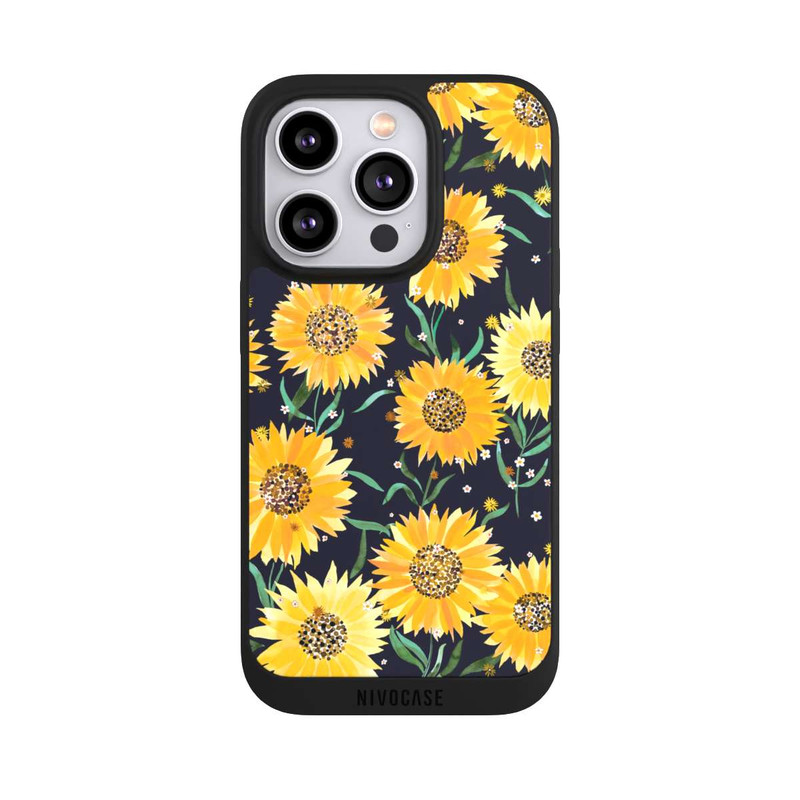 iPhone 14 Pro NIVOpure Fleurs de Tournesol sur Fond Noir