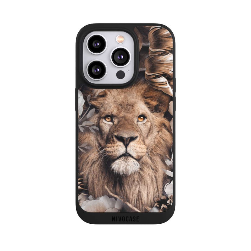 iPhone 14 Pro NIVOpure Löwe Blumenrahmen Beige