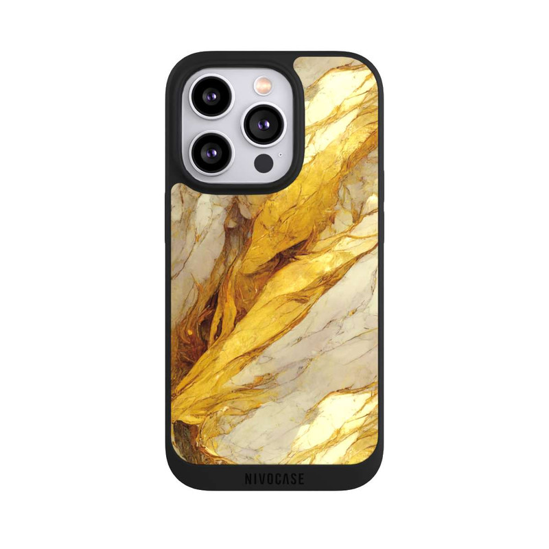 iPhone 14 Pro NIVOpure Couches d'impression en marbre blanc et or