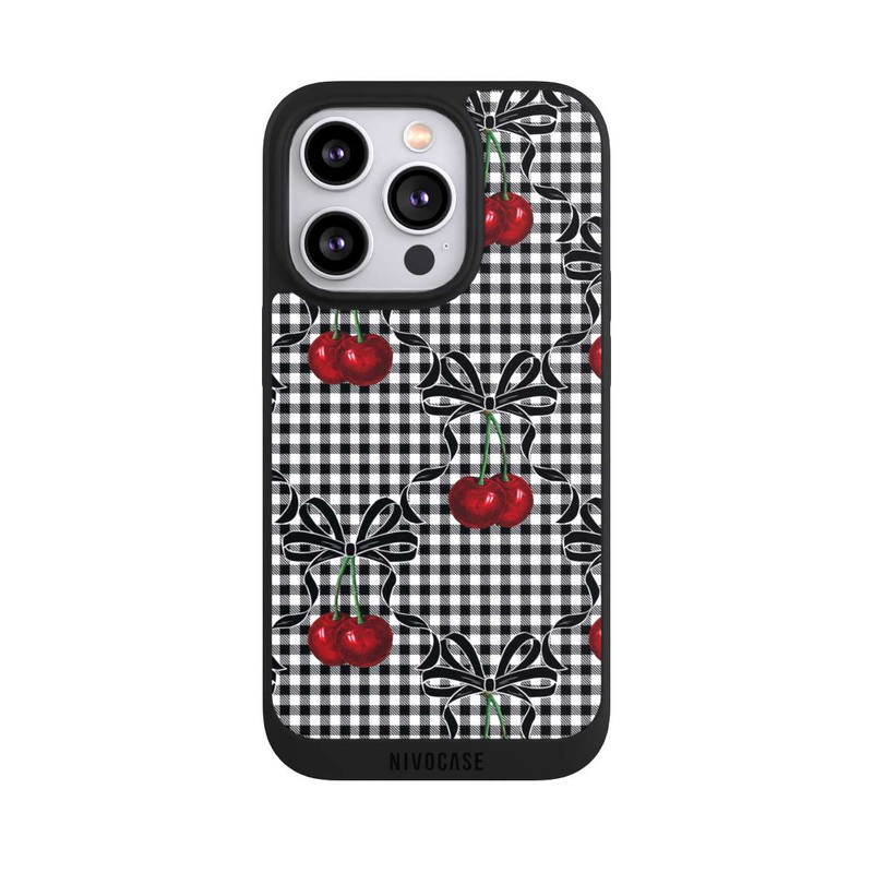 iPhone 14 Pro NIVOpure Kirschen Muster Schwarz