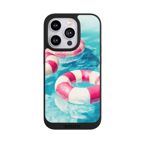 Apple iPhone 14 Pro NIVOpure Gestreifte Schwimmringe im Pool