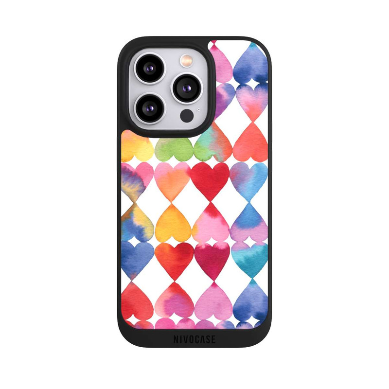 iPhone 14 Pro NIVOpure Colorful Watercolor Hearts Pattern