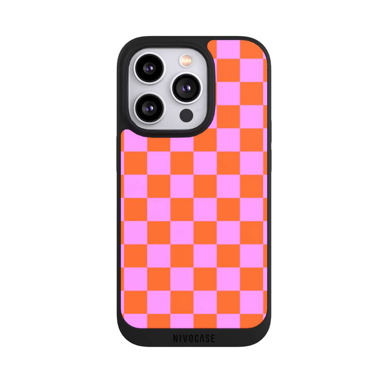iPhone 14 Pro NIVOpure Checked Pattern Orange Pink Small Squares