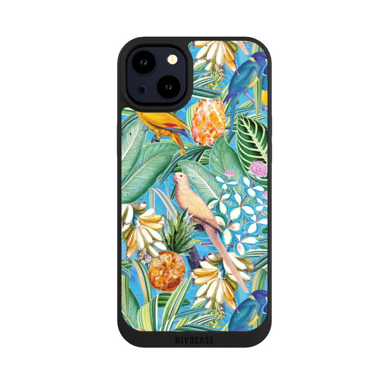 iPhone 14 Plus NIVOpure Tropical Parrots on Blue Wallpaper