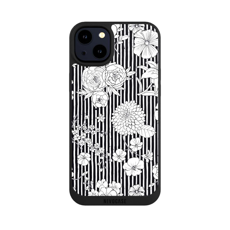iPhone 14 Plus NIVOpure Fleurs et rayures noir et blanc
