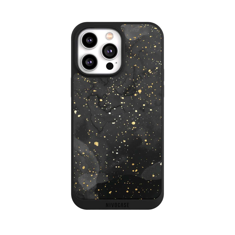 iPhone 14 Pro Max NIVOpure Glitzernder Marmor-Schwarz-Gold-Look