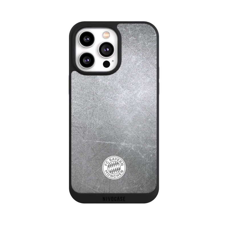 iPhone 14 Pro Max NIVOpure Klassisches FCB Logo Klein - Weiß auf Metalllook