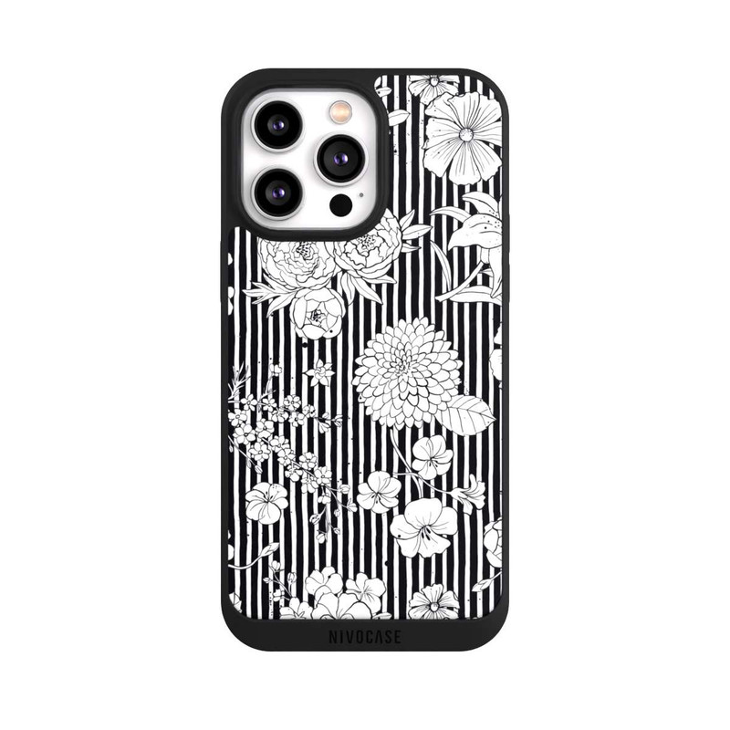 iPhone 14 Pro Max NIVOpure Flowers and Stripes Black and White