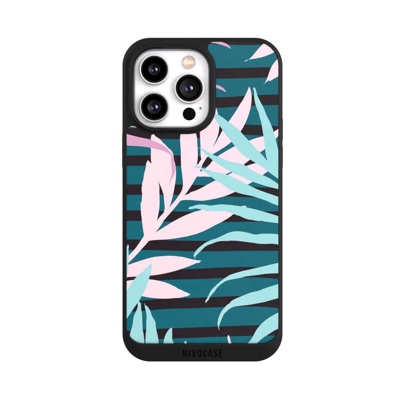 iPhone 14 Pro Max NIVOpure Pastell-Dschungelblätter rosa blaugrün