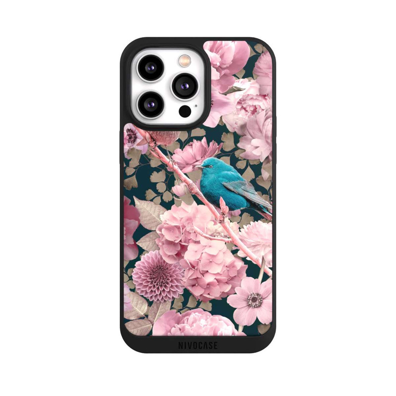 iPhone 14 Pro Max NIVOpure Spatzen im rosa Blumenmuster