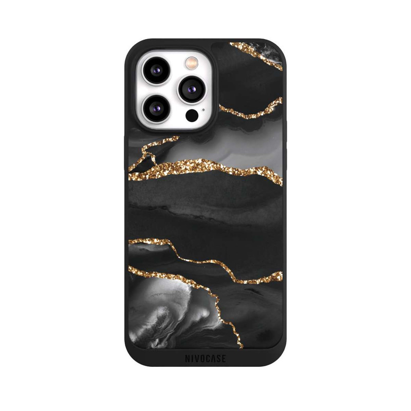 iPhone 14 Pro Max NIVOpure Dunkle Marmorstreifen im Goldlook