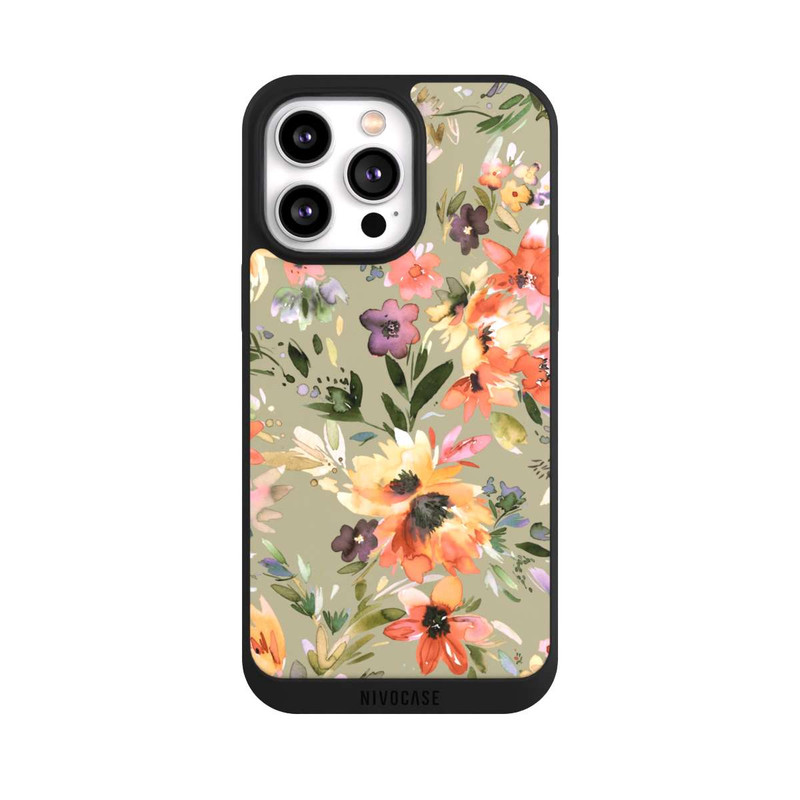 iPhone 14 Pro Max NIVOpure Painterly Tropical Flowers Sage Green