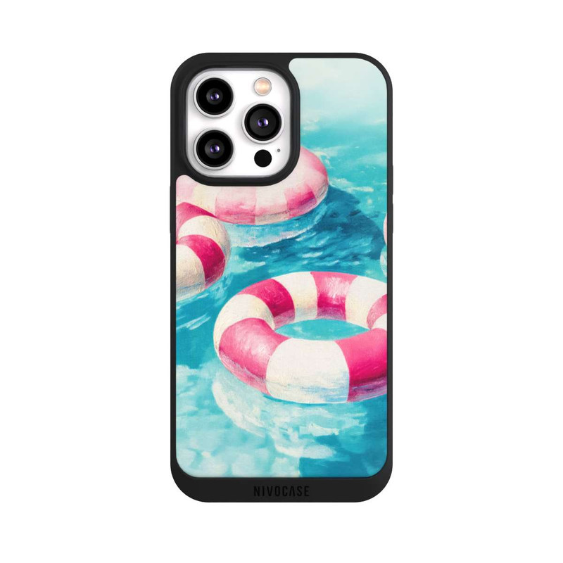 iPhone 14 Pro Max NIVOpure Gestreifte Schwimmringe im Pool