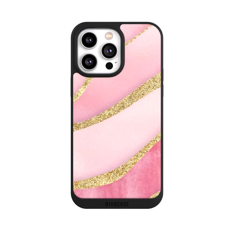 iPhone 14 Pro Max NIVOpure Pink Marble Goldprint Stripes