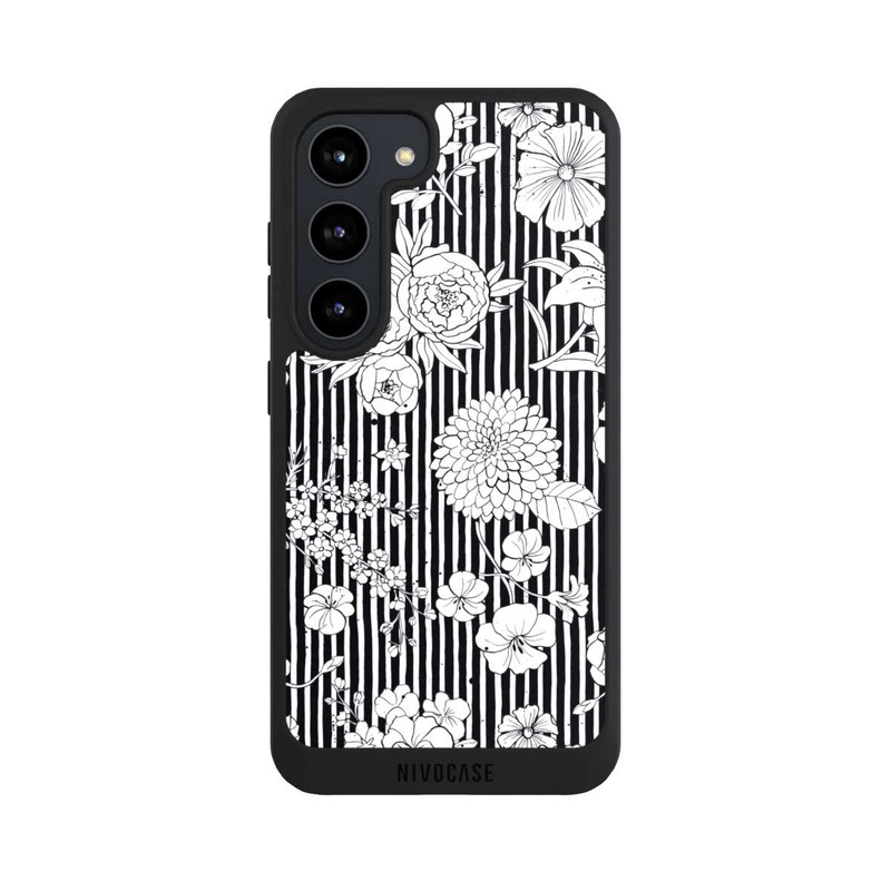 Galaxy S23 NIVOpure Blumen und Streifen Schwarz und Weiß