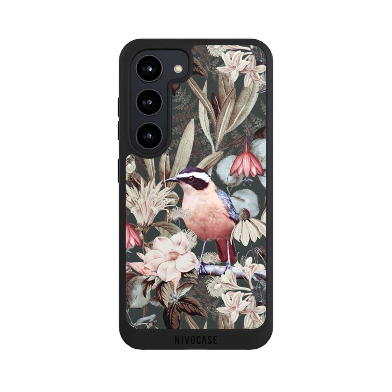 Galaxy S23 NIVOpure Orangefarbener Vogel im Vintage Blumenmuster