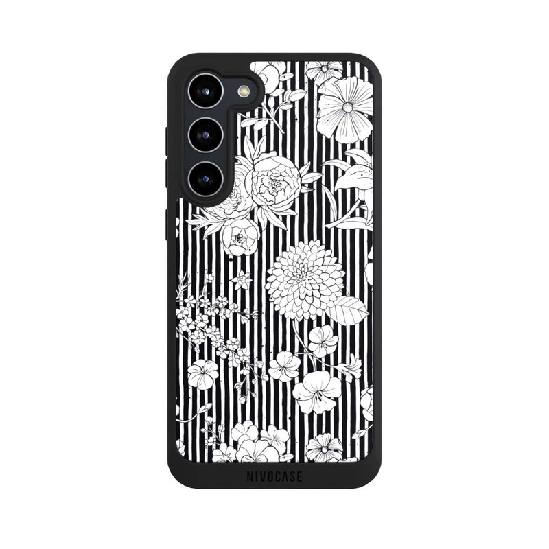 Galaxy S23 + NIVOpure Blumen und Streifen Schwarz und Weiß