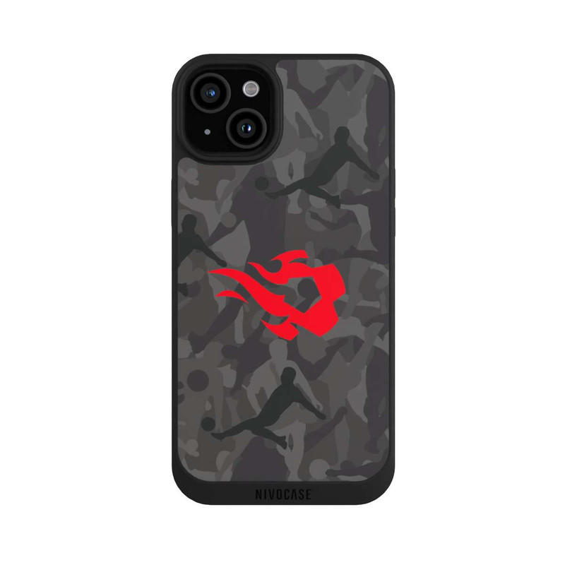 iPhone 15 Plus NIVOpure Belgique Red Flames Camouflage Gris