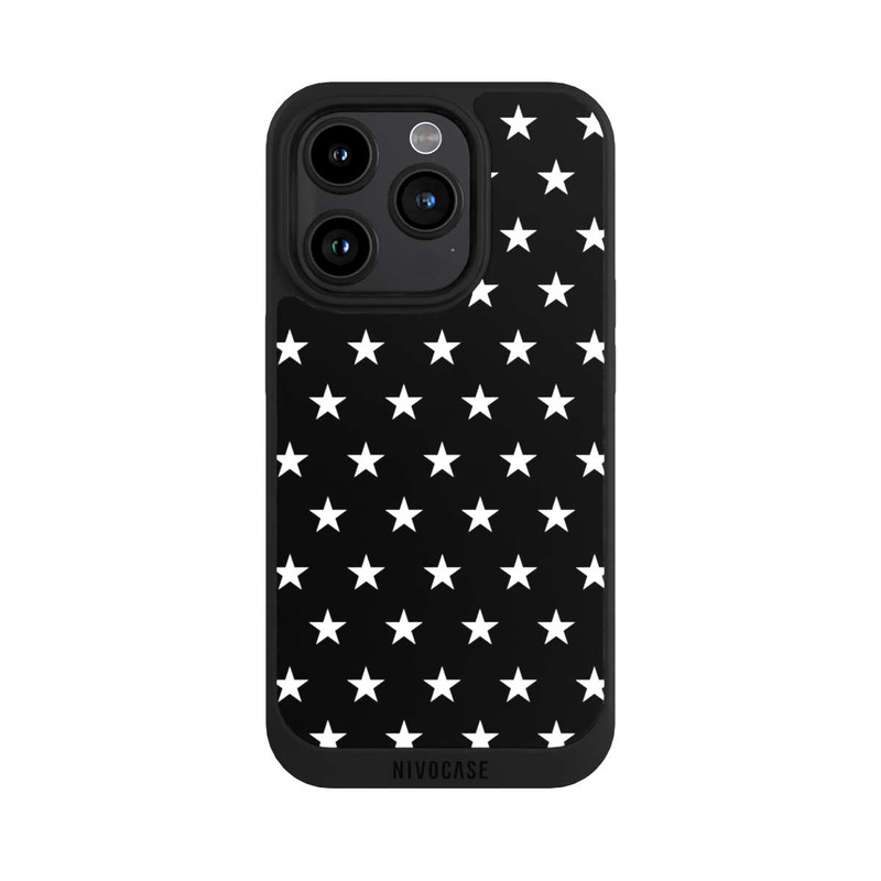 iPhone 15 Pro NIVOpure Polka Stars Schwarz und Weiß