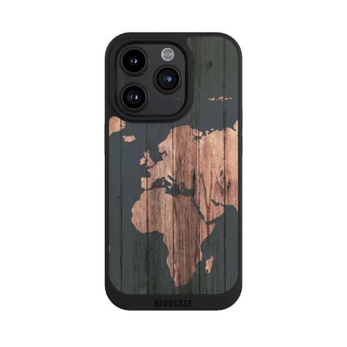Apple iPhone 15 Pro NIVOpure Carte du Monde Effet bois