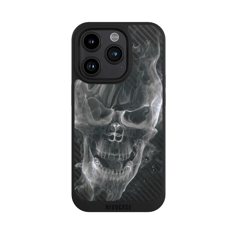 iPhone 15 Pro NIVOpure rauchender Totenkopf Carbon