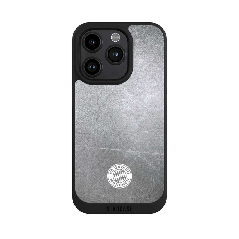 iPhone 15 Pro NIVOpure Klassisches FCB Logo Klein - Weiß auf Metalllook