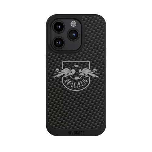 Apple iPhone 15 Pro NIVOpure Graues RB Leipzig Logo auf Carbonoptik