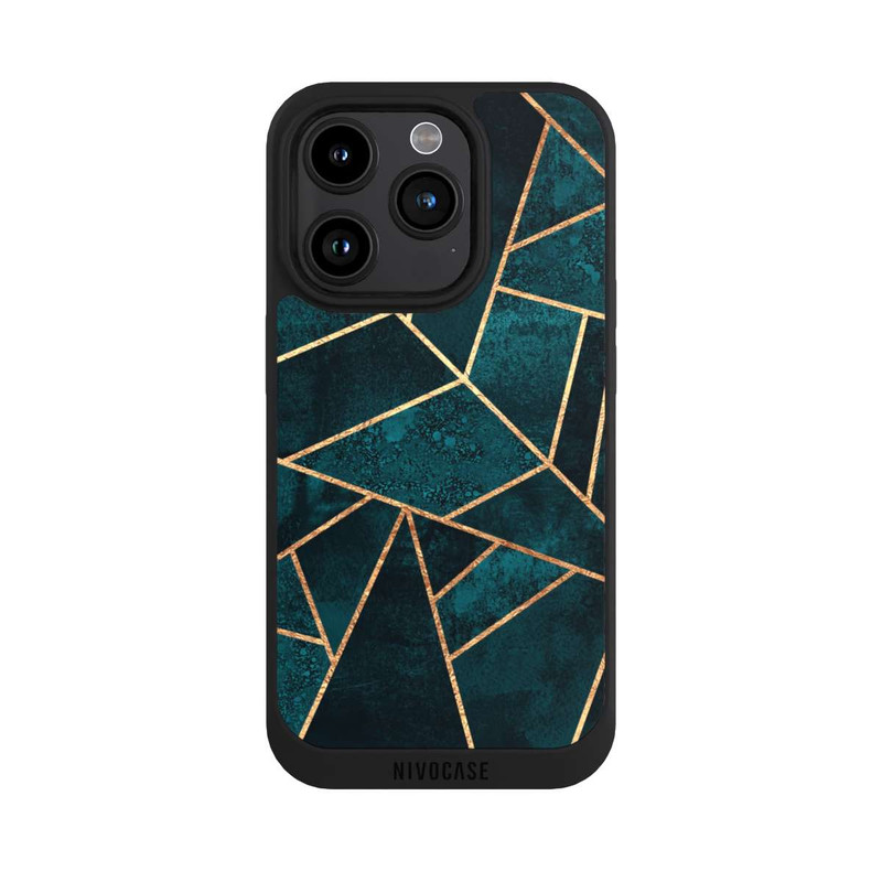 iPhone 15 Pro NIVOpure Tief Blaugrün Stein Gold Druck