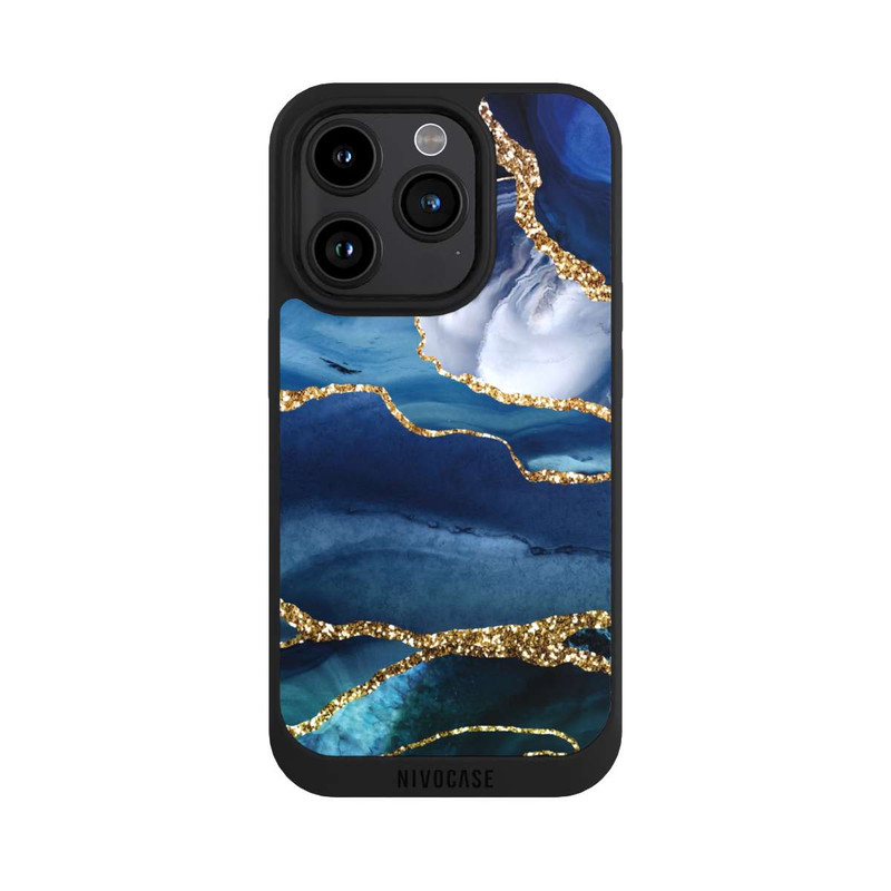 iPhone 15 Pro NIVOpure  Blauer Marmor Gold Glitzer Look