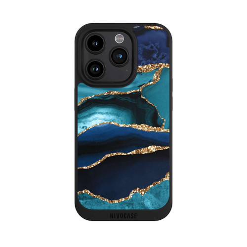 Apple iPhone 15 Pro NIVOpure Dark and Light Blue Marble Gold Glitter Look