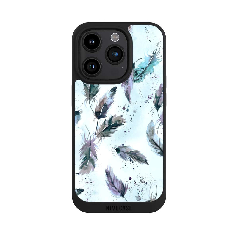 iPhone 15 Pro NIVOpure Magische Federn Sanftes Blau