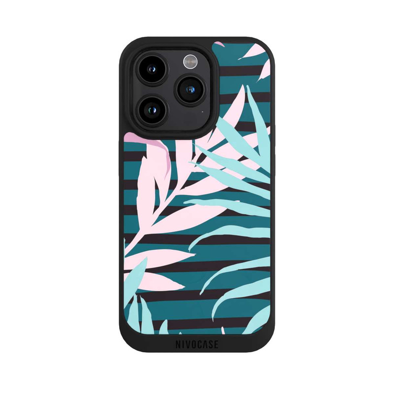 iPhone 15 Pro NIVOpure Pastell-Dschungelblätter rosa blaugrün