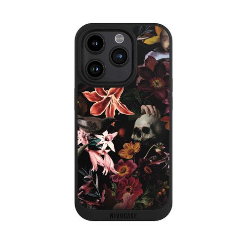 Apple iPhone 15 Pro NIVOpure Totenköpfe und Blumen auf dunklem Hintergrund