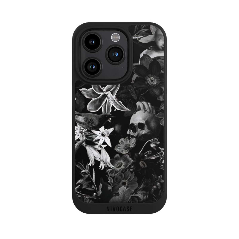 iPhone 15 Pro NIVOpure Skulls and Flowers on Black Background