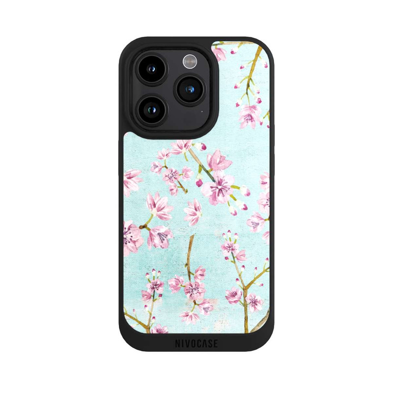 iPhone 15 Pro NIVOpure Motif de brindilles de fleurs de cerisier bleu clair