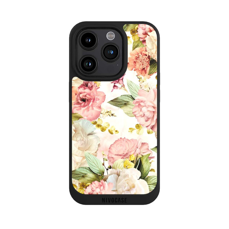 iPhone 15 Pro NIVOpure Blumenrahmen Pfingstrosen Beige