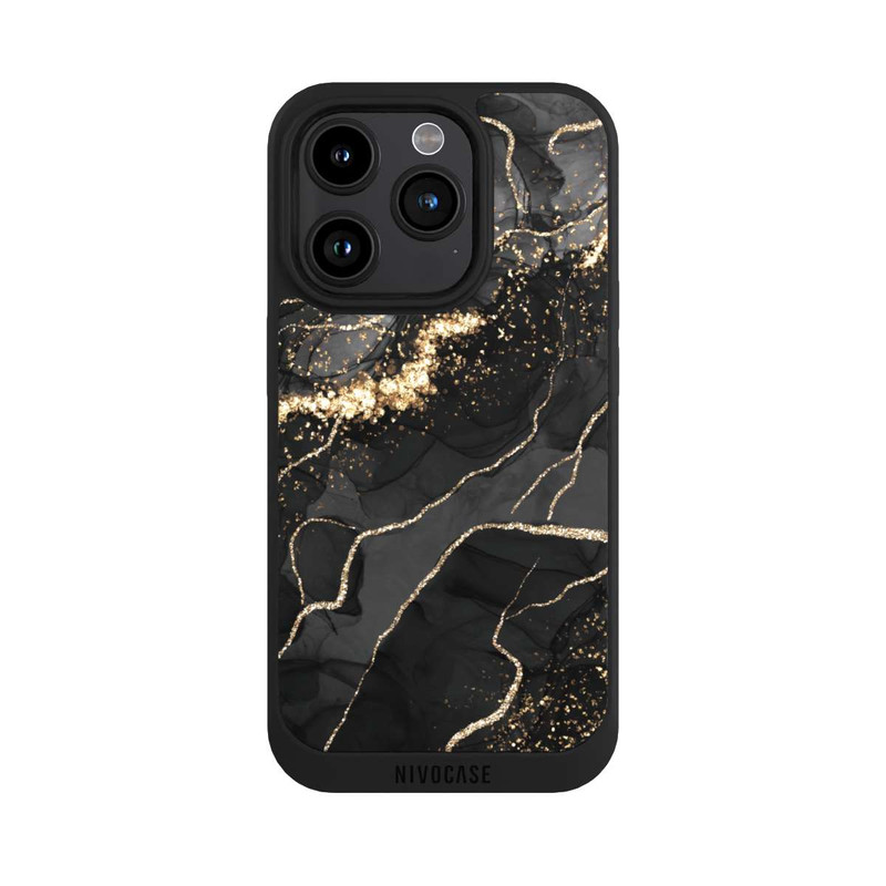 iPhone 15 Pro NIVOpure Dark Marble Swirls Gold Look