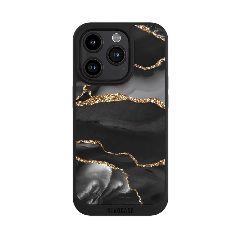 iPhone 15 Pro NIVOpure Dunkle Marmorstreifen im Goldlook