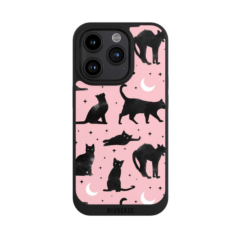 iPhone 15 Pro NIVOpure Katzen und Mond auf Rosa