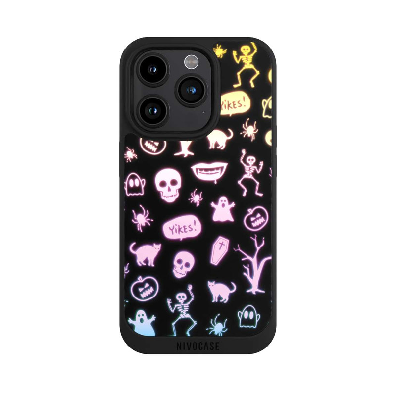 iPhone 15 Pro NIVOpure Neon Halloween Aufkleber Schwarzer Hintergrund