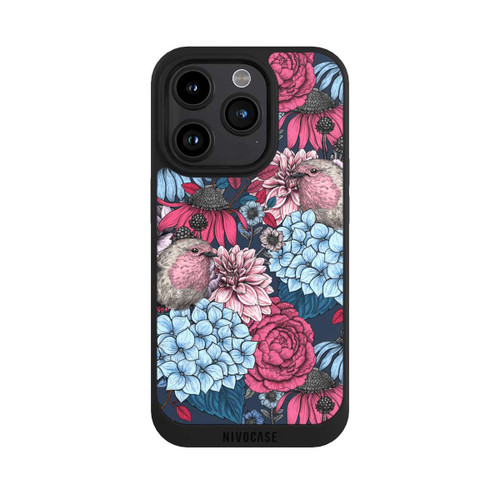Apple iPhone 15 Pro NIVOpure Oiseaux et fleurs rouge pétrole