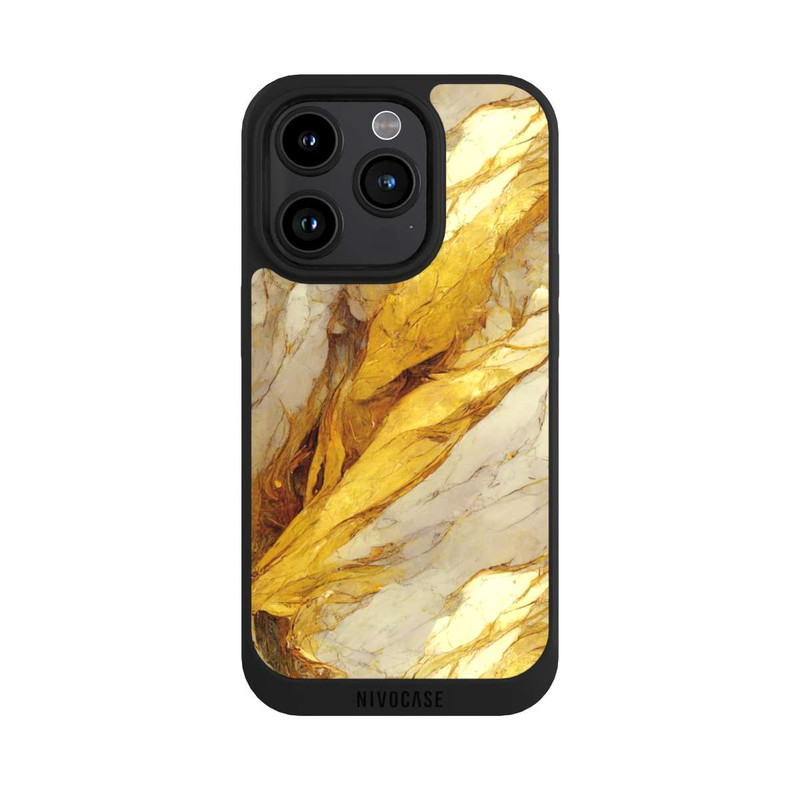 iPhone 15 Pro NIVOpure Couches d'impression en marbre blanc et or