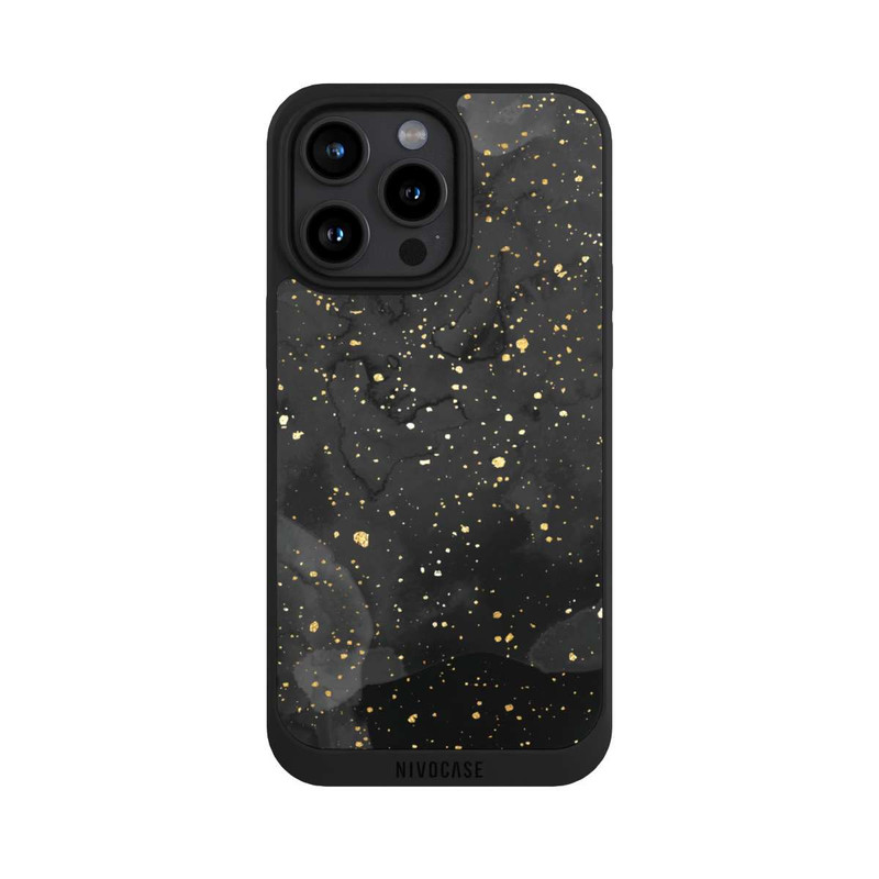 iPhone 15 Pro Max NIVOpure Marbre Noir & Etincelles Dorées