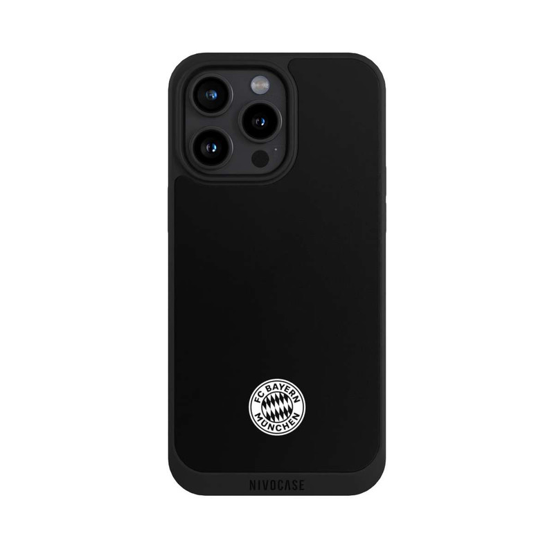 iPhone 15 Pro Max NIVOpure Logo FCB Classique Petit - Blanc sur Fond Noir