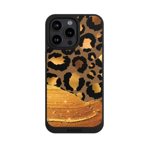 Apple iPhone 15 Pro Max NIVOpure Dunkelgoldener Leoparden Glitzerlook