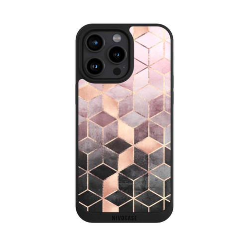 Apple iPhone 15 Pro Max NIVOpure Pink Grey Gradient Cubes Print