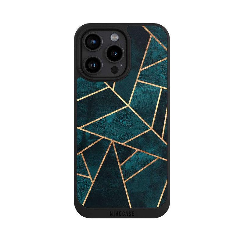 iPhone 15 Pro Max NIVOpure Deep Teal Stone Gold Print